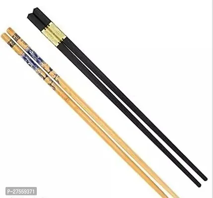 Stylish Wooden And Plastic Gold Black Chopsticks - Reusable Chop Sticks for Noodles Sushi Hotpot Square Grip to Hold Food Perfectly 2 Pairs