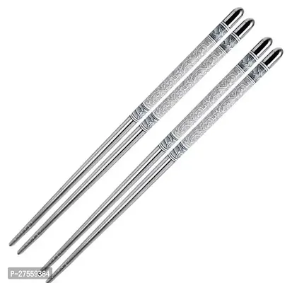 Stylish Stainless Steel Chopsticks for Chinese And Japanese Noodle Food Suitable for Home 2 Pairs-thumb0