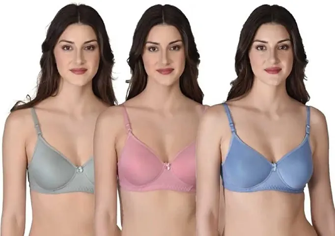 Emavic Women's Lightly Padded Full Cup Non-Wired T-Shirt Bra Combo Pack of 3