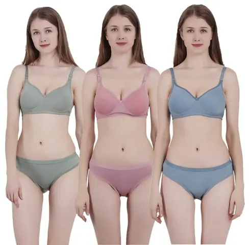 ALYANA Woman's Innerwear Panty Set Non Wired Lingerine Set Full Padded Bra Pack of 3