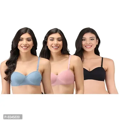 Narsingha Dreams Womens Cotton Lightly Padded Half Cup Non-Wired T-Shirt Bra Combo Pack Of 3