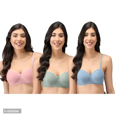 Narsingha Dreams Womens Cotton Lightly Padded Half Cup Non-Wired T-Shirt Bra Combo Pack Of 3-thumb0