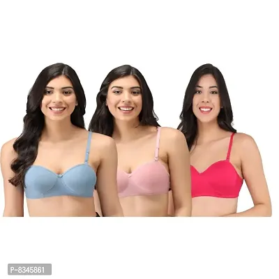 Narsingha Dreams Womens Cotton Lightly Padded Half Cup Non-Wired T-Shirt Bra Combo Pack Of 3