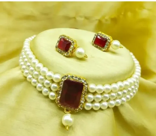 Elegant Designer Pearl Choker Necklace Set