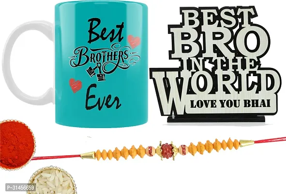 Designer Raksha Bandhan Gifts For Brothers And Sisters- Rakhi, Coffee Mug, Roli Chawal, Showpiece