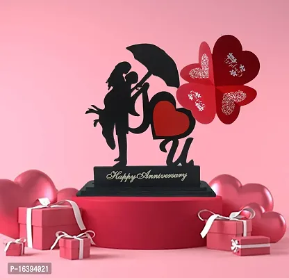 iMPACTGift Happy Anniversary gift for Husband Wife Greeting Card With Decorative Showpiece - 19.5 cm  (Wood, Black, Red)-thumb0
