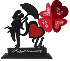 iMPACTGift Happy Anniversary gift for Husband Wife Greeting Card With Decorative Showpiece - 19.5 cm  (Wood, Black, Red)-thumb4