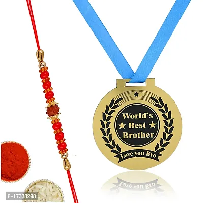 Coins, Rakhi, Chawal Roli Pack Set  (World Best Brother love you Bhai Gold Medal gift for brother, Rakhi gift set)