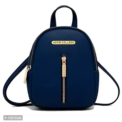 ASTIR COLLEEN Vegan Leather Women/Girls Sling Bag Cum Backpack (Straight-Zip) (Blue)