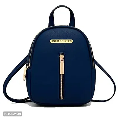 ASTIR COLLEEN Vegan Leather Women/Girls Sling Bag Cum Backpack (Straight-Zip) (Blue)-thumb0