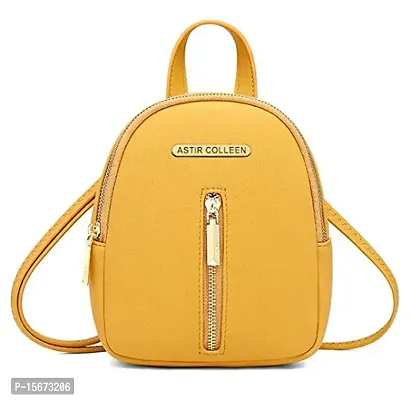 ASTIR COLLEEN Vegan Leather Women/Girls Sling Bag Cum Backpack (S-Zip) (Yellow)