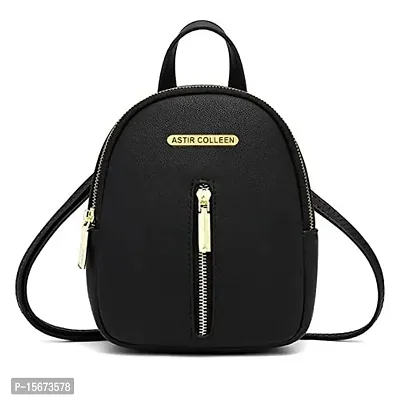 ASTIR COLLEEN Vegan Leather Women/Girls Sling Bag Cum Backpack (Straight-Zip) (Black)
