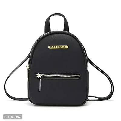 ASTIR COLLEEN Women/Girls PU Leather Sling Bag Cum Backpack (Flat_Zip) (Flat_Zip, Black)