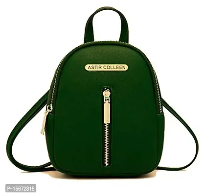 ASTIR COLLEEN Vegan Leather Women/Girls Sling Bag Cum Backpack (S-Zip) (Green)