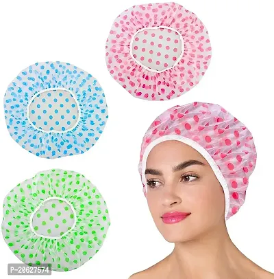 La Rostro Shower Cap Waterproof  Reusable Elastic Bath Cap For Homes, Spas, Salons, Hair Treatment (Multicolored And Multi-Design, 6Pcs)-thumb5