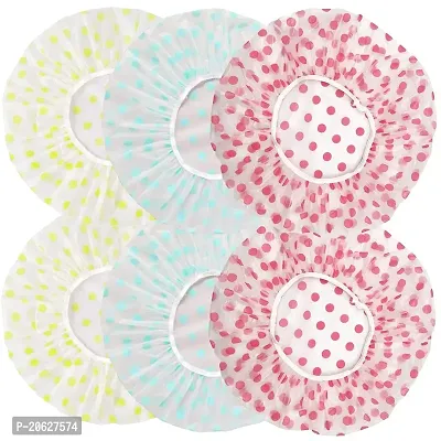 La Rostro Shower Cap Waterproof  Reusable Elastic Bath Cap For Homes, Spas, Salons, Hair Treatment (Multicolored And Multi-Design, 6Pcs)-thumb0