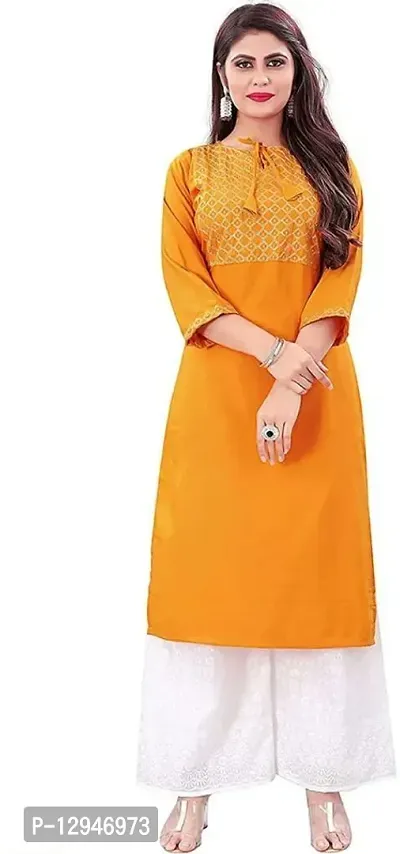 A-Line Yellow Embroidered Rayon Kurta