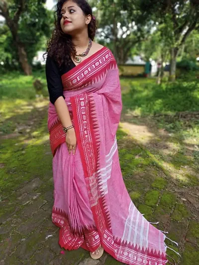 Beautiful Cotton Printed Handloom Sarees With Blouse Piece