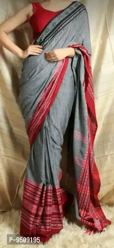 Trending Khadi Cotton Handloom Saree With Blouse Piece