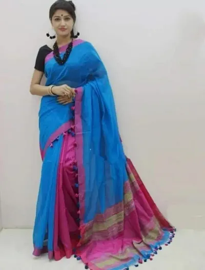 Multicolored Cotton Silk Sarees With Blouse Piece
