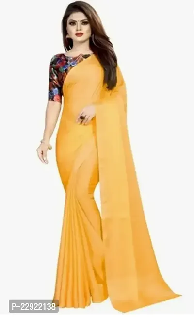 Elegant Yellow Silk Cotton Saree with Blouse piece For Women-thumb0