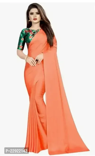 Elegant Orange Silk Cotton Saree with Blouse piece For Women-thumb0