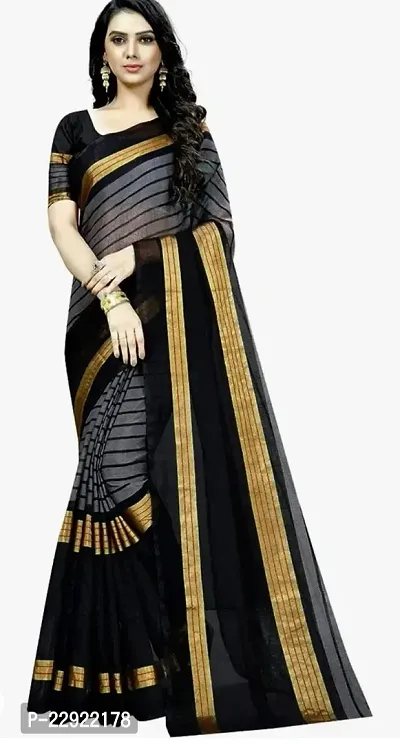 Elegant Golden Silk Cotton Saree with Blouse piece For Women-thumb0