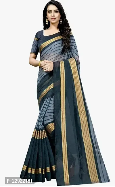 Elegant Multicoloured Silk Cotton Saree with Blouse piece For Women-thumb0