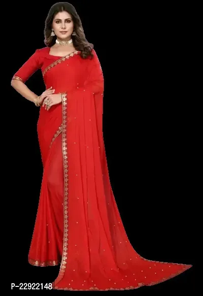 Elegant Red Silk Cotton Saree with Blouse piece For Women-thumb0