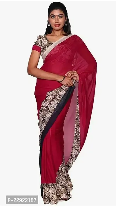 Elegant Red Silk Cotton Saree with Blouse piece For Women-thumb0