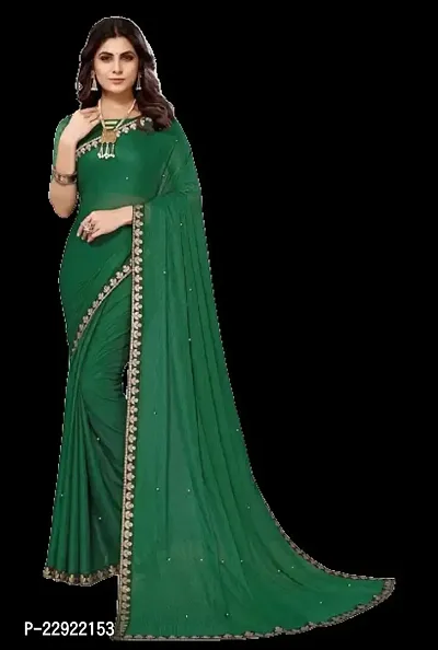 Elegant Dark Green Silk Cotton Saree with Blouse piece For Women-thumb0