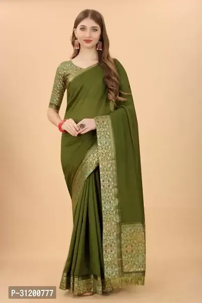 Stylish Light Green Pure Silk Printed Saree With Blouse Piece For Women-thumb0