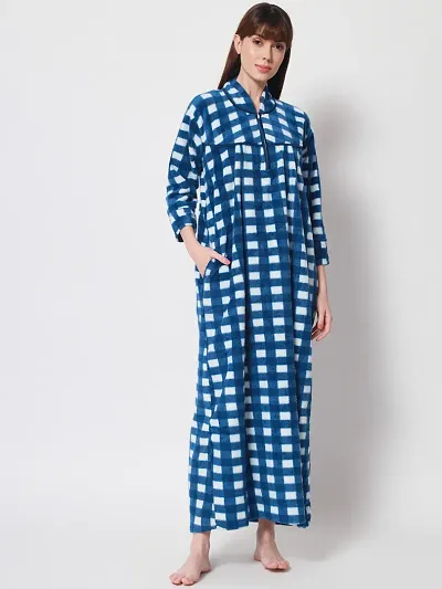 Trendy Woolen Checked Nighty For Women