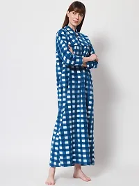 Trendy Blue Woolen Checked Nighty For Women-thumb1