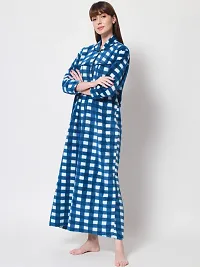 Trendy Blue Woolen Checked Nighty For Women-thumb2