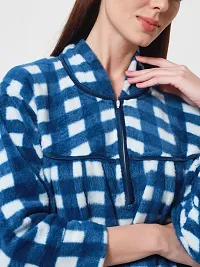 Trendy Blue Woolen Checked Nighty For Women-thumb3