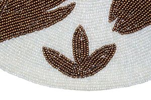 Handcrafted Beaded Table Place Mat (Cream With Copper Leaves)-thumb1