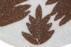 Handcrafted Beaded Table Place Mat (Cream With Copper Leaves)-thumb2