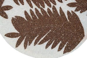 Handcrafted Beaded Table Place Mat (Cream With Copper Leaves)-thumb3