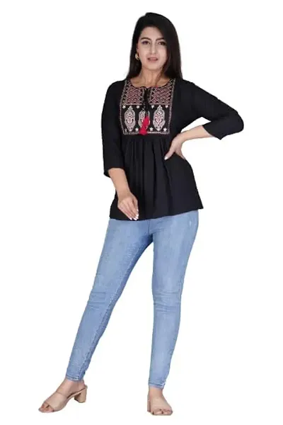 Kairab Rayon Short Top for Womens Embroidered Printed Short Kurti Tunic Tops for Women