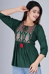 Kairab Rayon Short Top for Womens Embroidered Printed Short Kurti Tunic Tops for Women (X-Large, Green)-thumb3