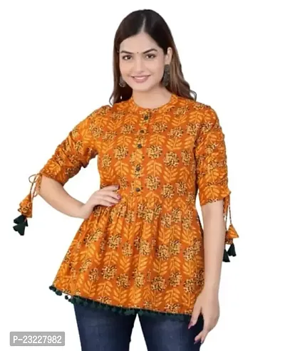 Kairab Rayon Short Top for Womens Embroidered Printed Short Kurti Tunic Tops for Women-thumb1