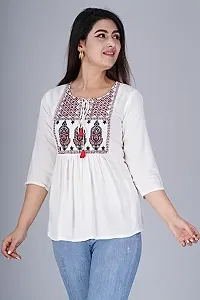 Kairab Rayon Short Top for Womens Embroidered Printed Short Kurti Tunic Tops for Women (Large, White)-thumb3