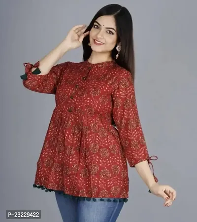 Kairab Rayon Short Top for Womens Embroidered Printed Short Kurti Tunic Tops for Women-thumb4