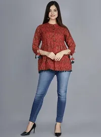 Kairab Rayon Short Top for Womens Embroidered Printed Short Kurti Tunic Tops for Women-thumb1