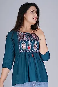 Kairab Rayon Short Top for Womens Embroidered Printed Short Kurti Tunic Tops for Women (Small, Blue)-thumb2