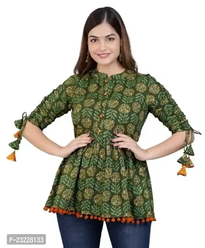 Kairab Rayon Short Top for Womens Embroidered Printed Short Kurti Tunic Tops for Women-thumb0