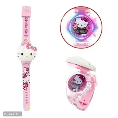 Watch for Kids on the theme of Hello Kitty Light Glowing Watch with Music Tune and Face Cover Multicolor Led Digital Light Kids Watch{3-9 Year