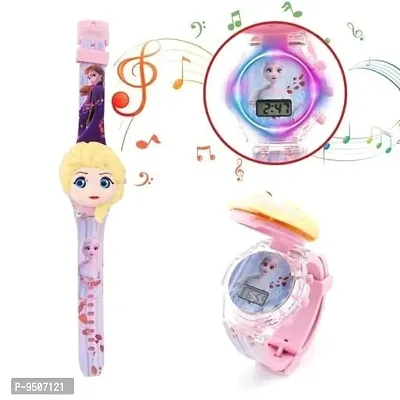 Watch for Kids on the theme of Frozen Princess Light Glowing Watch with Music Tune and Face Cover Multicolor Led Digital Light Kids Watch{3-9 Year