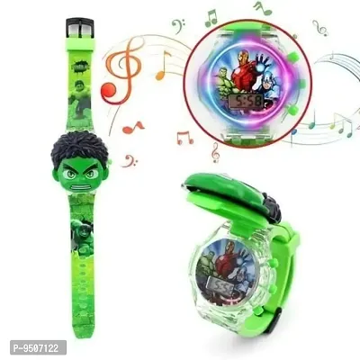 Watch for Kids on the theme of Hulk Light Glowing Watch with Music Tune and Face Cover Multicolor Led Digital Light Kids Watch{3-9 Year-thumb0